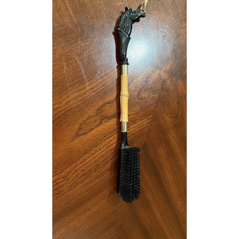Vintage 50s Mid Century MCM Horse Head Shoe Brush Bamboo Handle 15"‎ - Picture 2 of 11